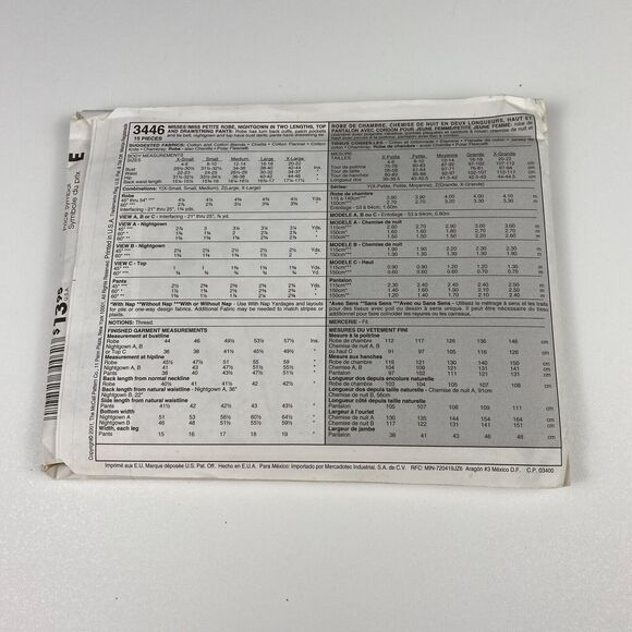 VTG Y2K McCalls 3446 SEWING Pattern Misses Loose Fitting Sleepwear Pajamas Robe - Picture 6 of 10